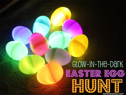Fold glow sticks inside empty plastic Easter eggs for a night time glow in the dark egg hunt!