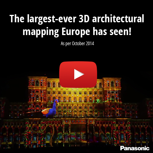 Panasonic projectors turn the facade of the Bucharest Parliament...