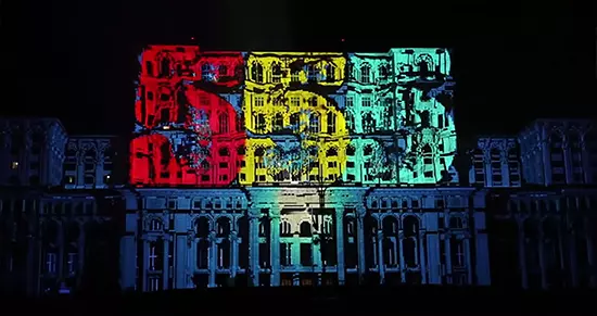 Five teams of visual artists competed to showcase their skills by designing animated displays each lasting five minutes and 55 seconds.