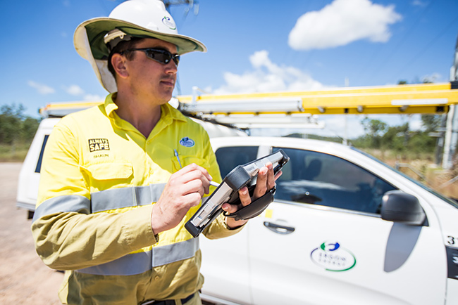 Shaun Hales, Ergon Energy Townsville. The Toughpad is light enough for Ergon crews to carry in the field.