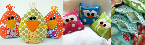 if you want to do something a little more fancy than a freezer bag, you could sew some cute material into a square like these Owie Owls